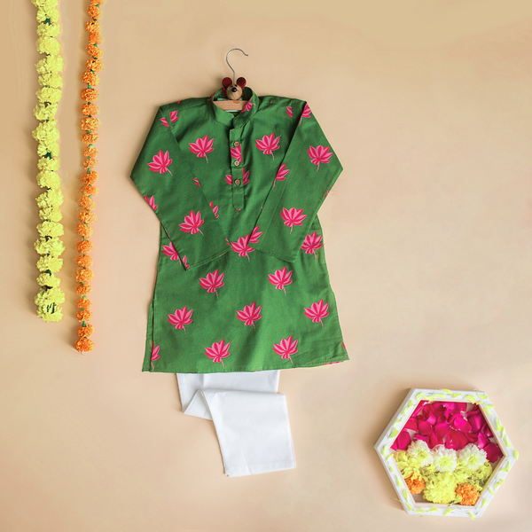 Lotus Bloom (Green)- Ethnic Wear Boys