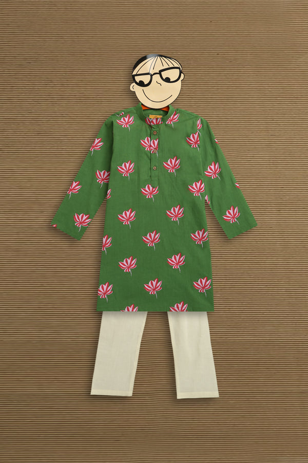 Lotus Bloom (Green)- Ethnic Wear Boys