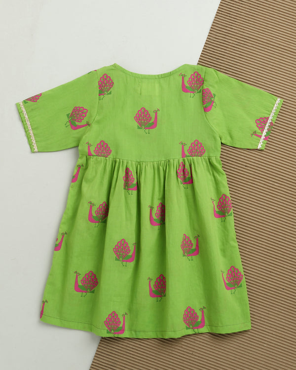 A Graceful Peacock Green Ethnic Wear (Girls)