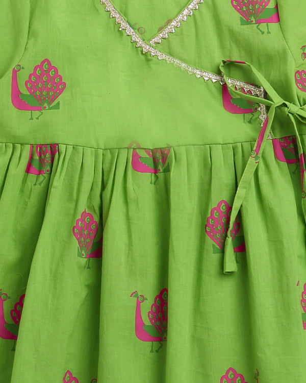 A Graceful Peacock Green Ethnic Wear (Girls)