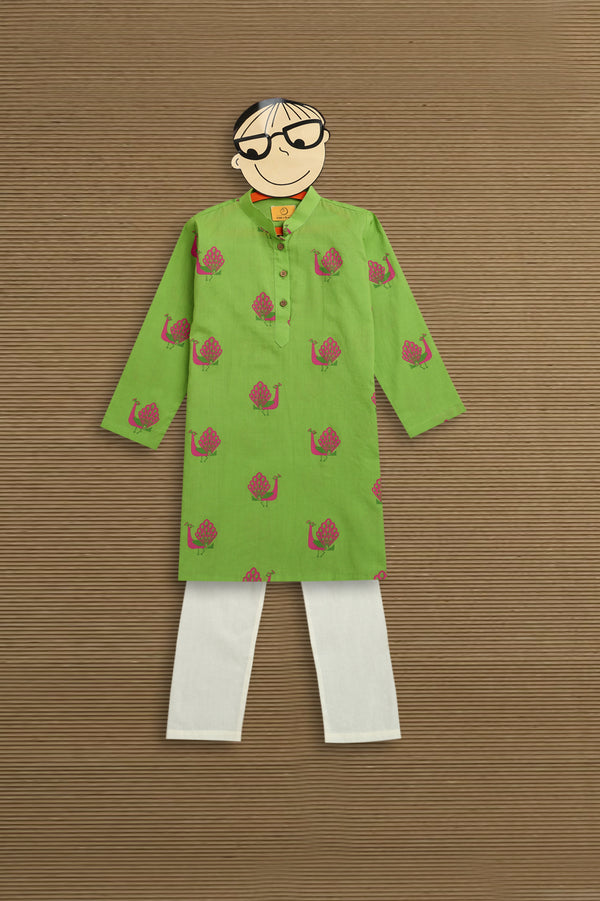 A Graceful peacock Green Ethnic Wear (Boys)