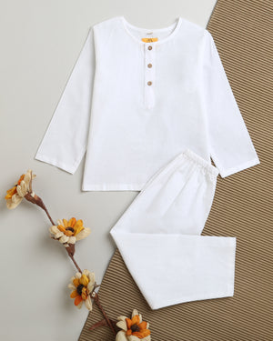 Snow White Kurta & Pyjama – Timeless Elegance for Little Ones (Unisex)