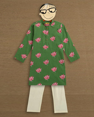 Lotus Bloom (Green)- Ethnic Wear Boys